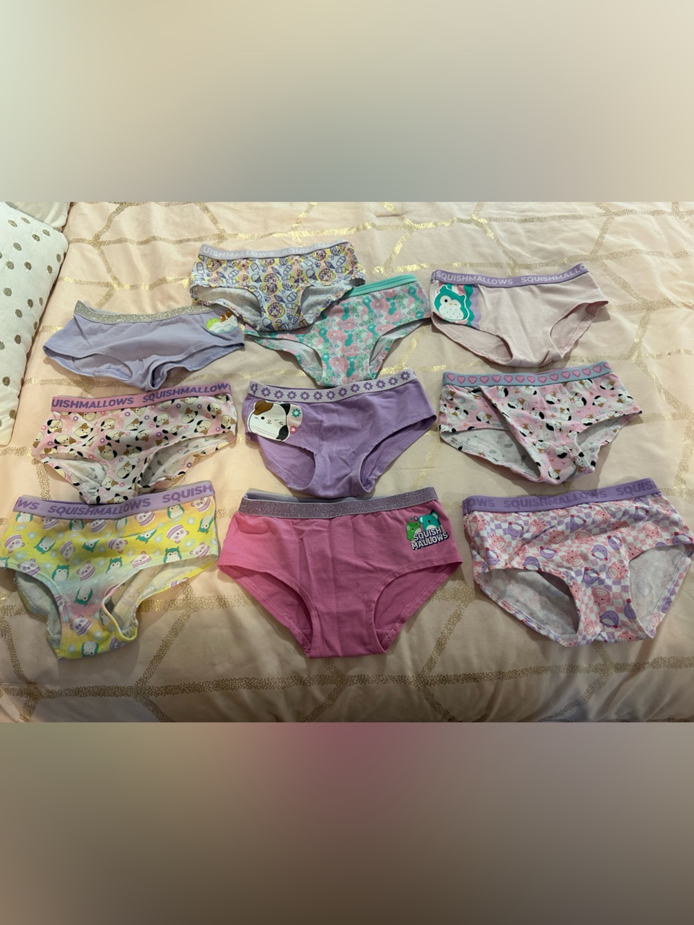 Lot of Squishmallows and Stitch girls size 8/large hipster underwear EUC